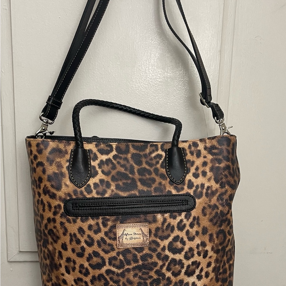 Brighton Leopard Print Shoulder Bag with Black Accents